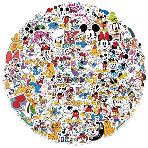 100Pcs Mickey&Minnie Sticker for Kids, Cute Disney Cartoon Mickey&Minnie Mouse Waterproof Vinyl Stickers for Teen Girl Water Bottle, Laptop, Phone, Computer, Guitar, Notebook Cover
