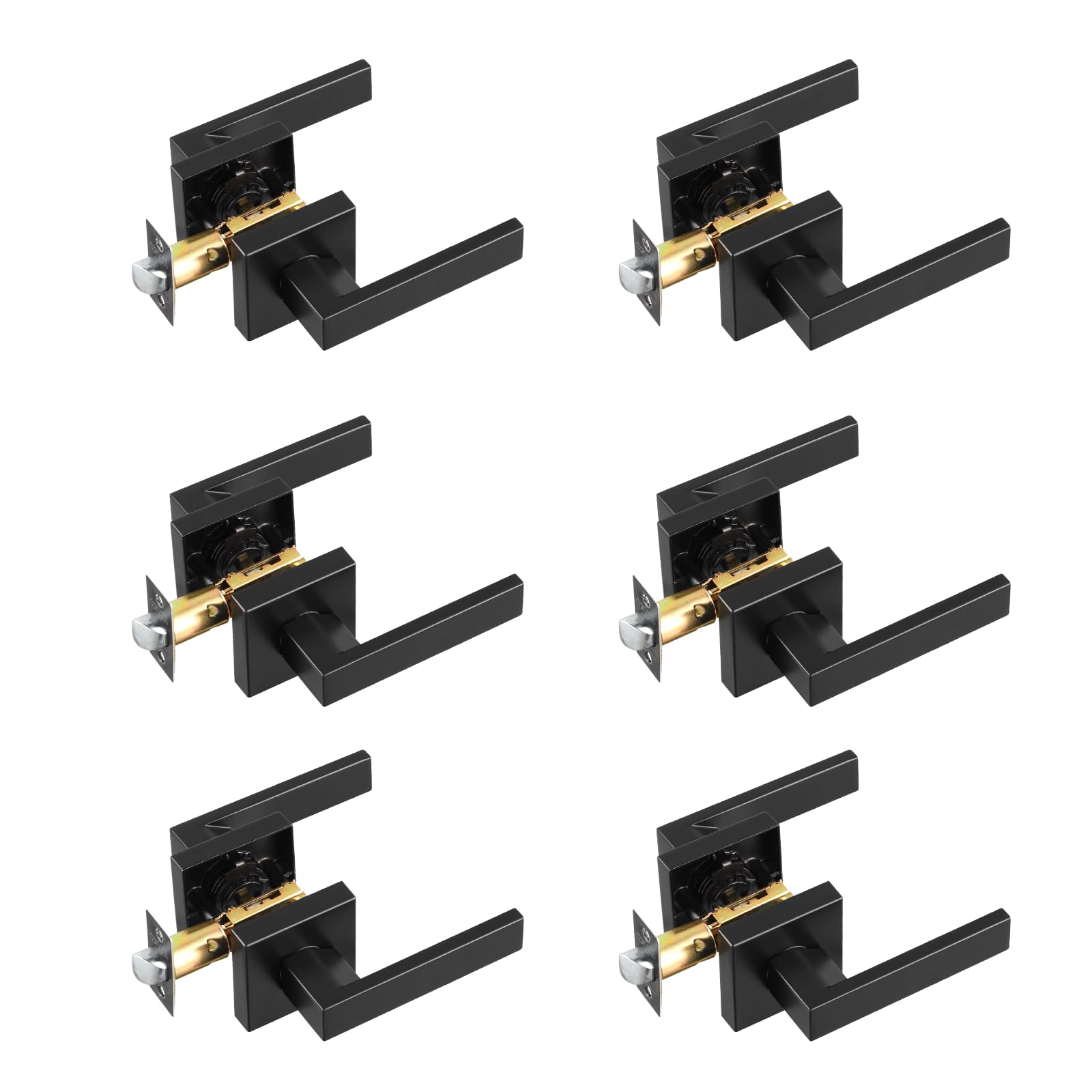VEVOR 6 PCS Manija para Puerta de Paso, Manija Reversible para Zurdos o Diestros sin Bloqueo, Rotación de 45° para Abrir, Interior Cuadrado Universal para Pasillos, Espacios de Reunión, Negro Mate