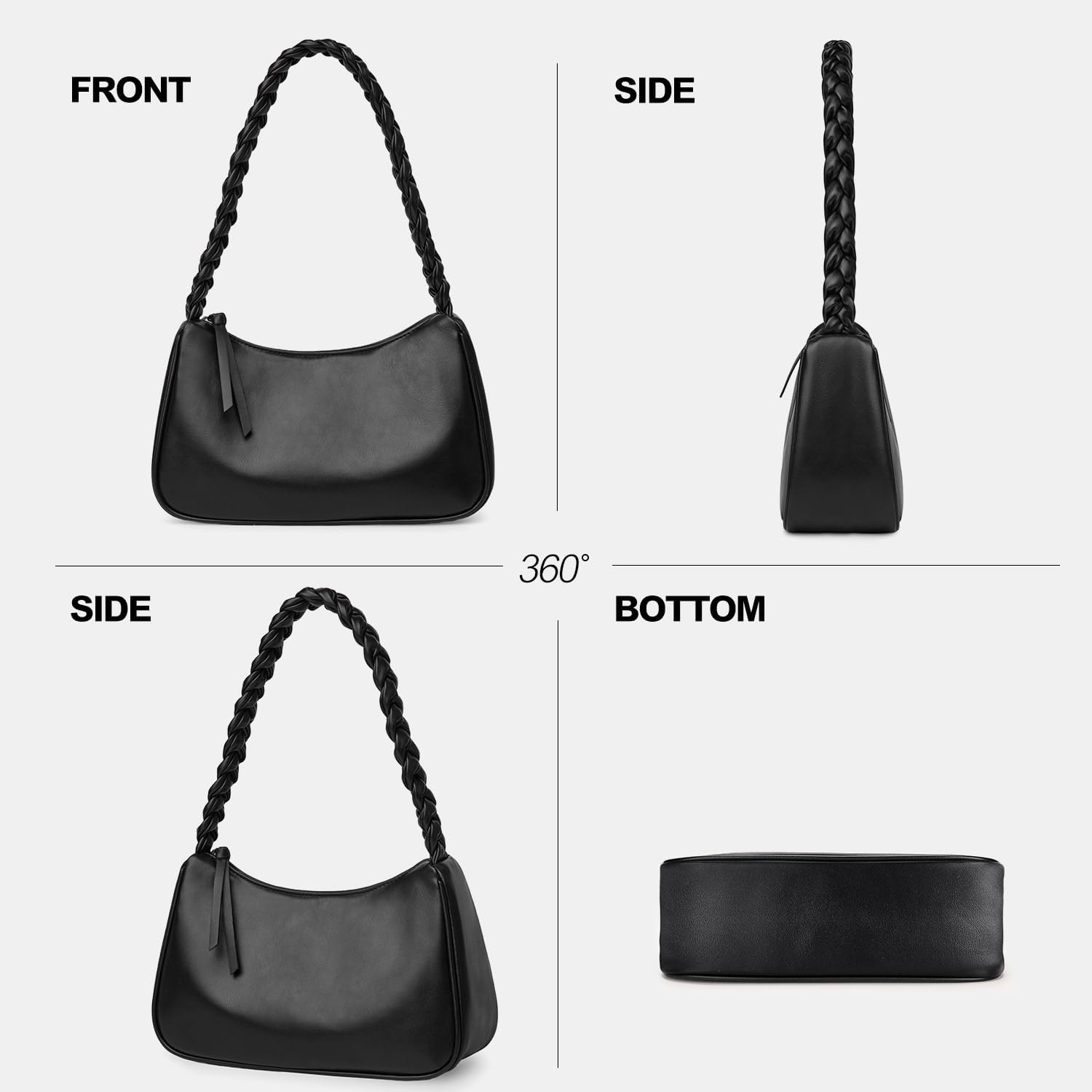 Leather Shoulder Bag for Women, Cute Hobo Tote Handbag Mini Clutch Purse with Zipper Closure - Image 5