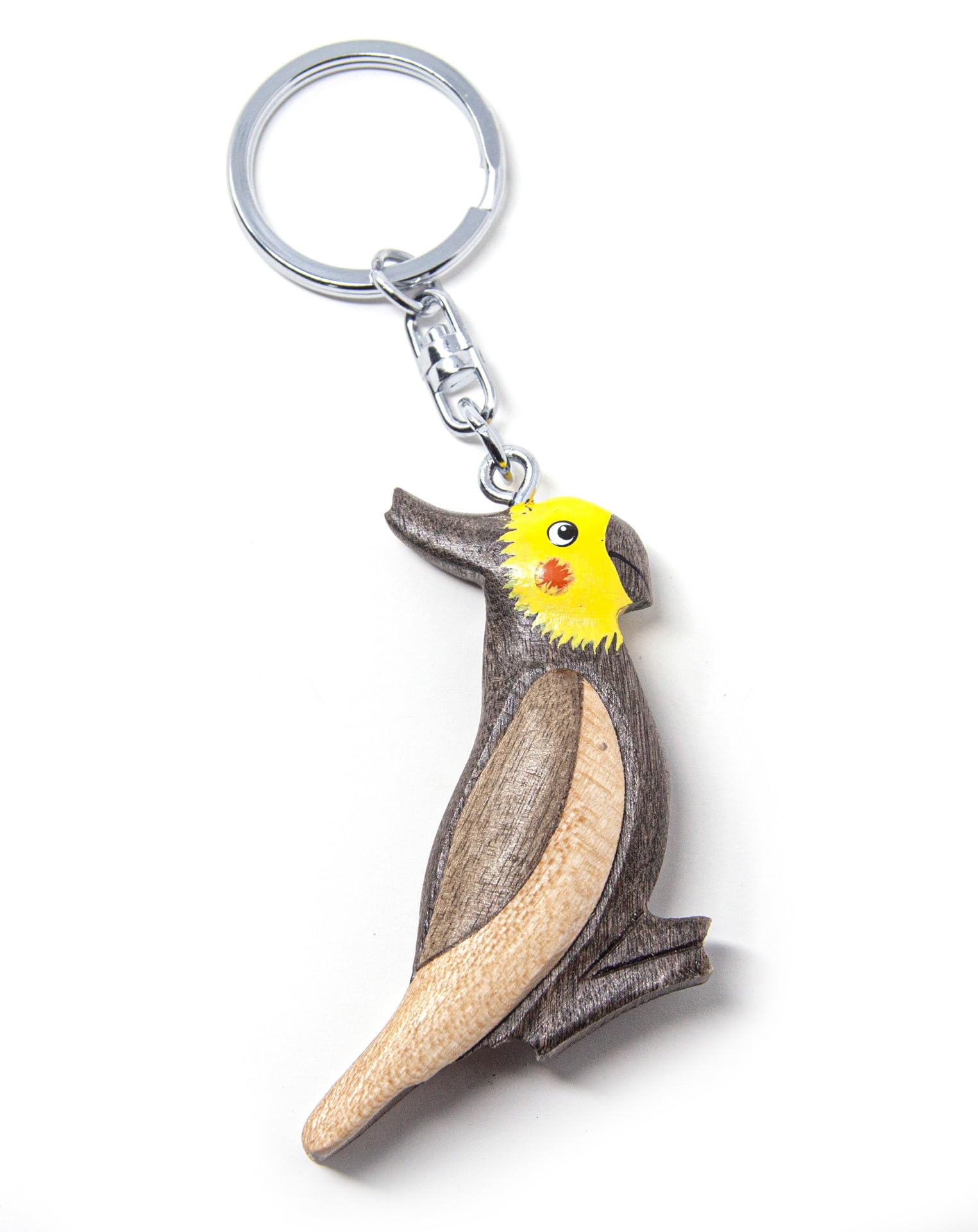 Unbekannt Wooden and Metal Cockatiel Keyring, Parakeet Bird
