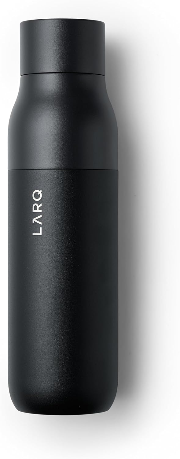 LARQ Bottle PureVis 17 oz - Self-Cleaning and Insulated Stainless Steel Water Bottle with UV Water Purifier and Award-winning Design | Reusable & Travel Friendly, Obsidian Black