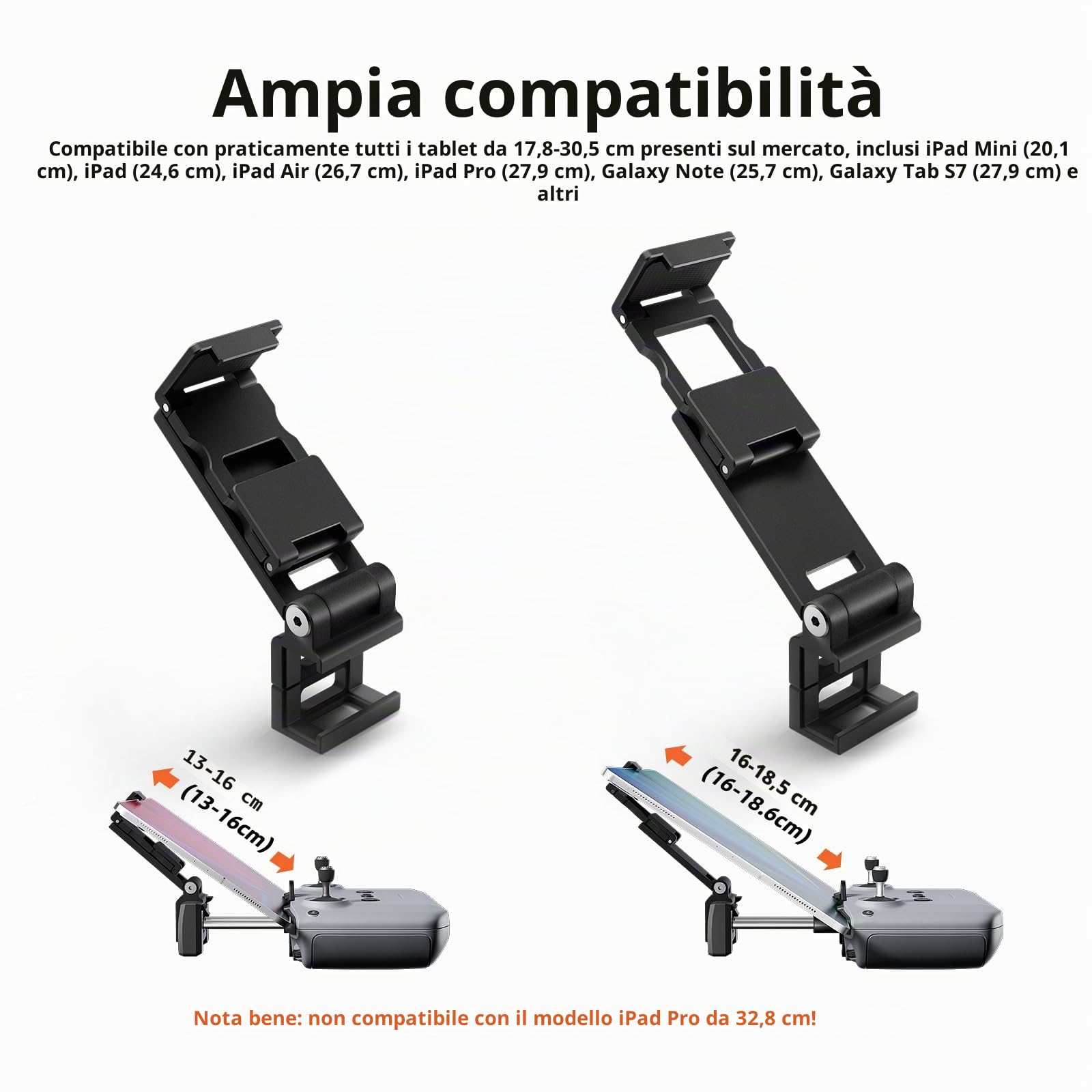 FPVtosky Supporto per tablet senza smontaggio per DJI Lito 1/ X1/ Mini 5/4/3 Pro/Mini 4K/2 SE/Neo/Air 3 / Flip, supporto pieghevole per iPad da 18-30 cm, include laccetto e 2 cavi per DJI RC-N1/N2/N3