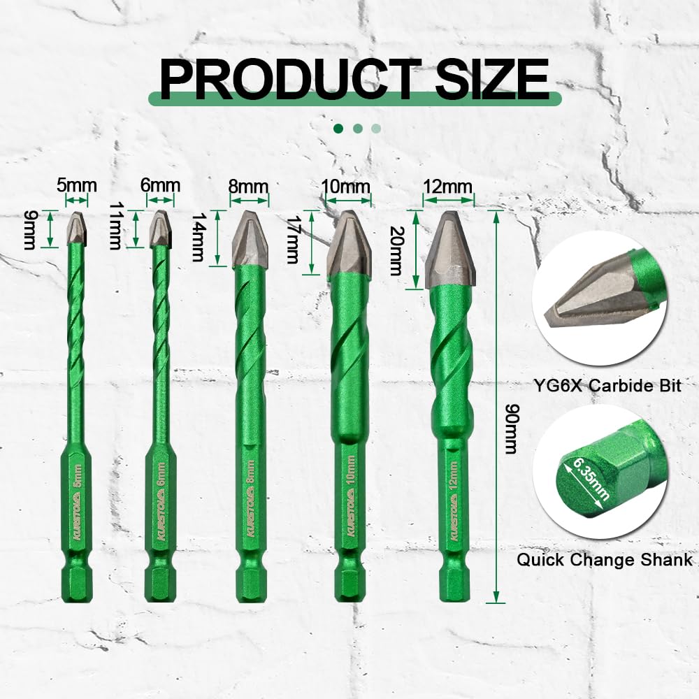 Skewed Head Eccentric Drill Bit - 10pcs 3/16"-1/2" Tile Drill Bit Set for Ceramic Tile Wood Plastic Masonry Marble