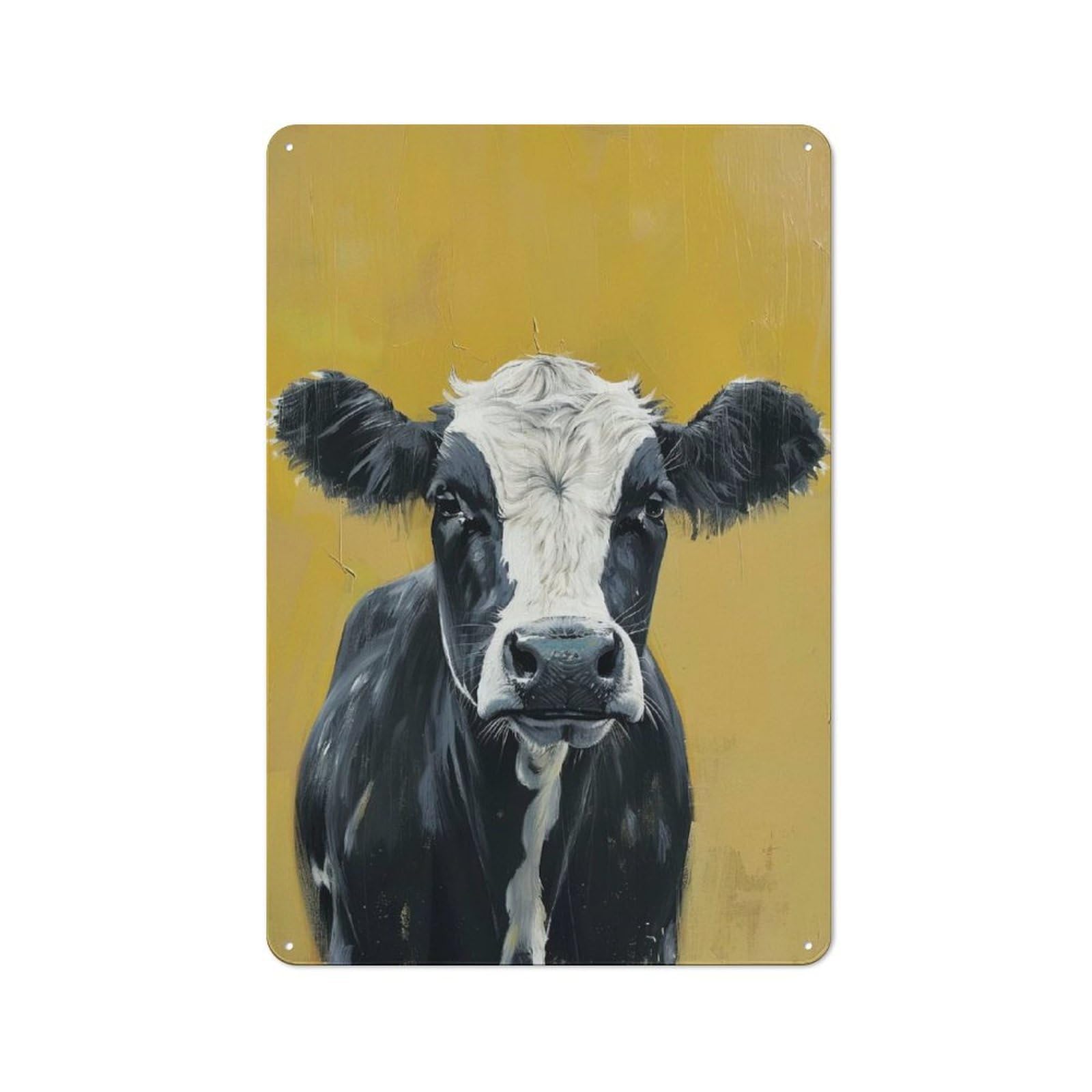 Junmoney Black And White Cow Portrait Retro Tin Wall Plaque 30X20cm For Dining Room Or Kitchen, For Home Decor Collectors