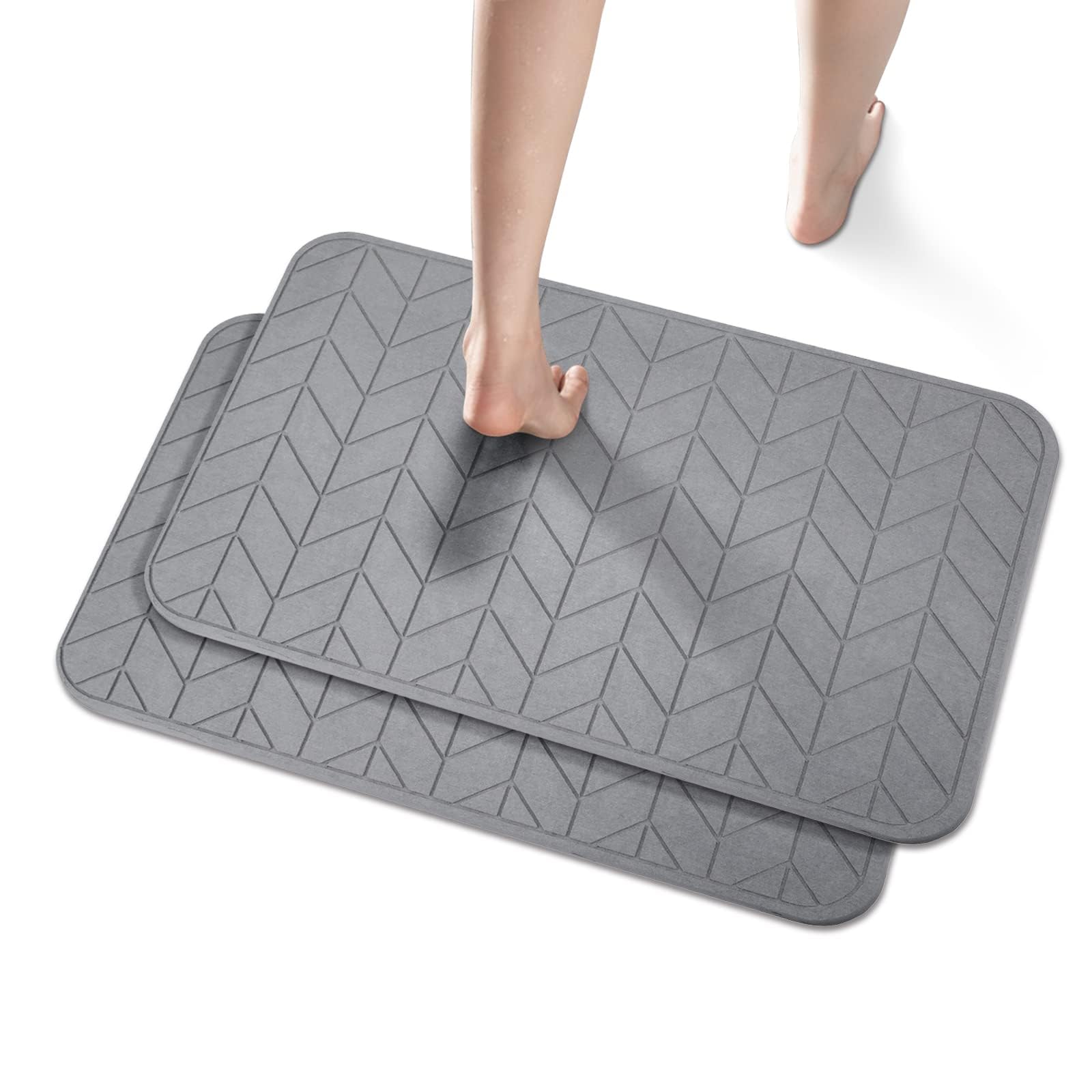 muzha 2 Pack Diatomaceous Earth Shower Mat, Stone Bath Mat, Nonslip Super Absorbent Fast-Drying Hard Bath Mat for Bathroom Shower Floor, 24 x 16 inch, Grey Arrow Design