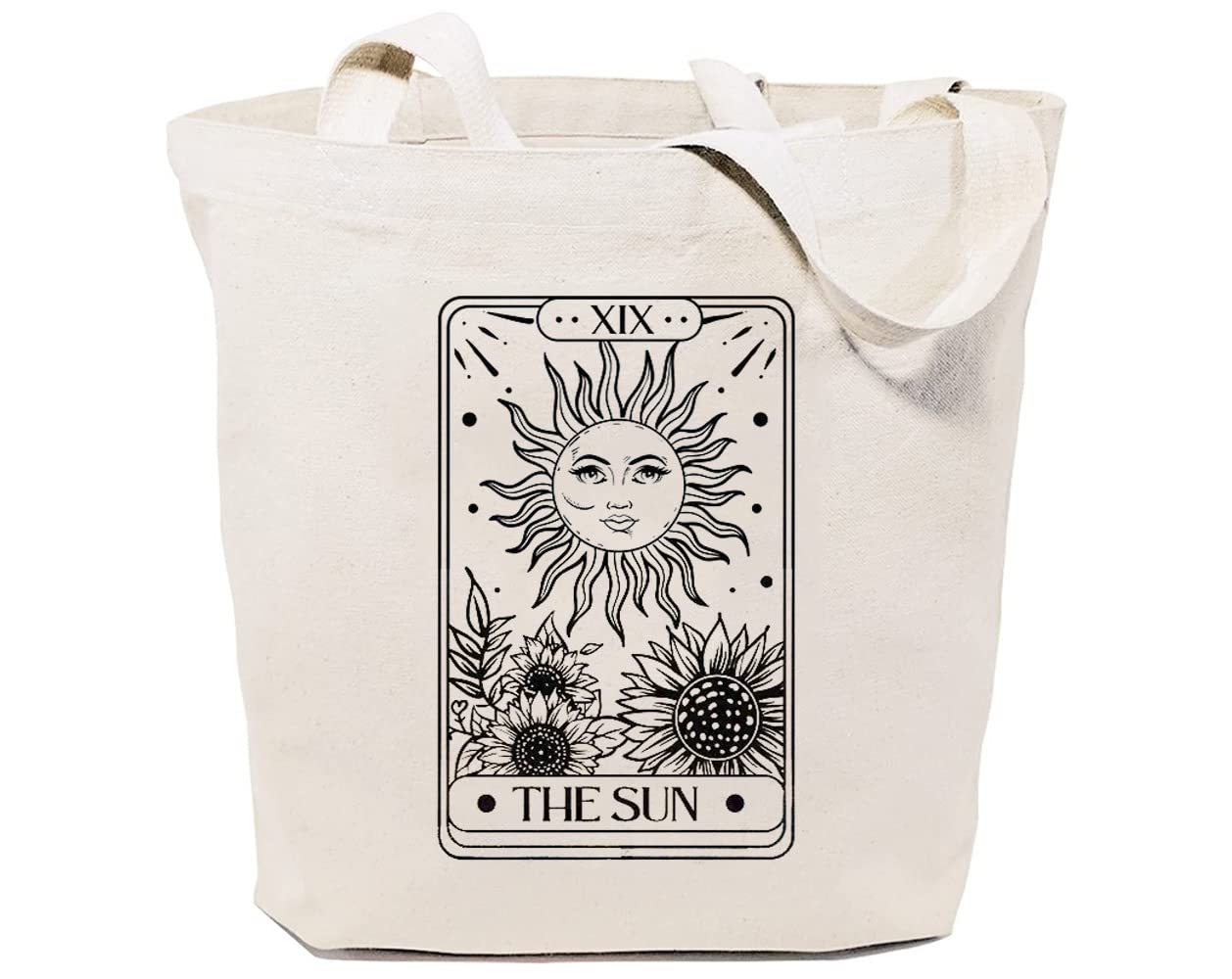 GXVUIS Tarot Card Sun and Moon Canvas Tote Bag for Women Aesthetic Magic Boho Reusable Grocery Shoulder Shopping Bags