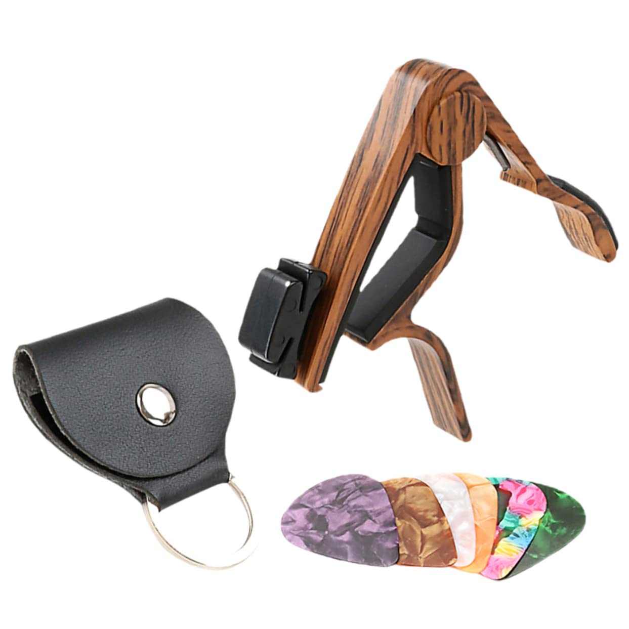 Toyvian 5 zestawów kapodastrów, gitara basowa, profesjonalny kapo, kostka gitarowa, metalowy, klips do gitary, uchwyt do wytrychów gitarowych, główne ustawienie, tuner banjo, wybór ABS