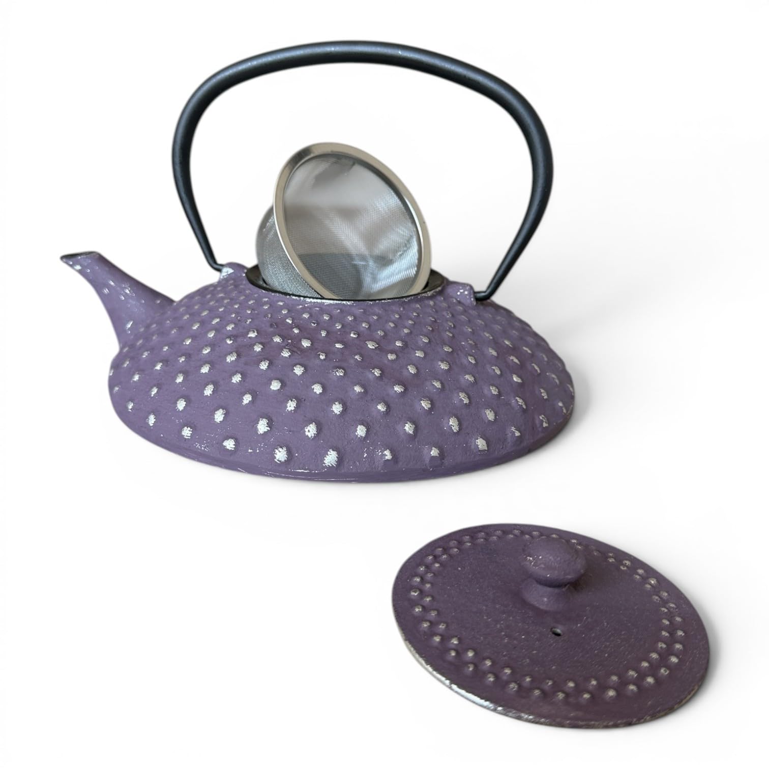 SO SKIN IDASY Théière en fonte violette 1,2L motif picot japonais, grande capacité avec filtre inox, teapot cast iron design élégant, service à thé, idée cadeau femme originale