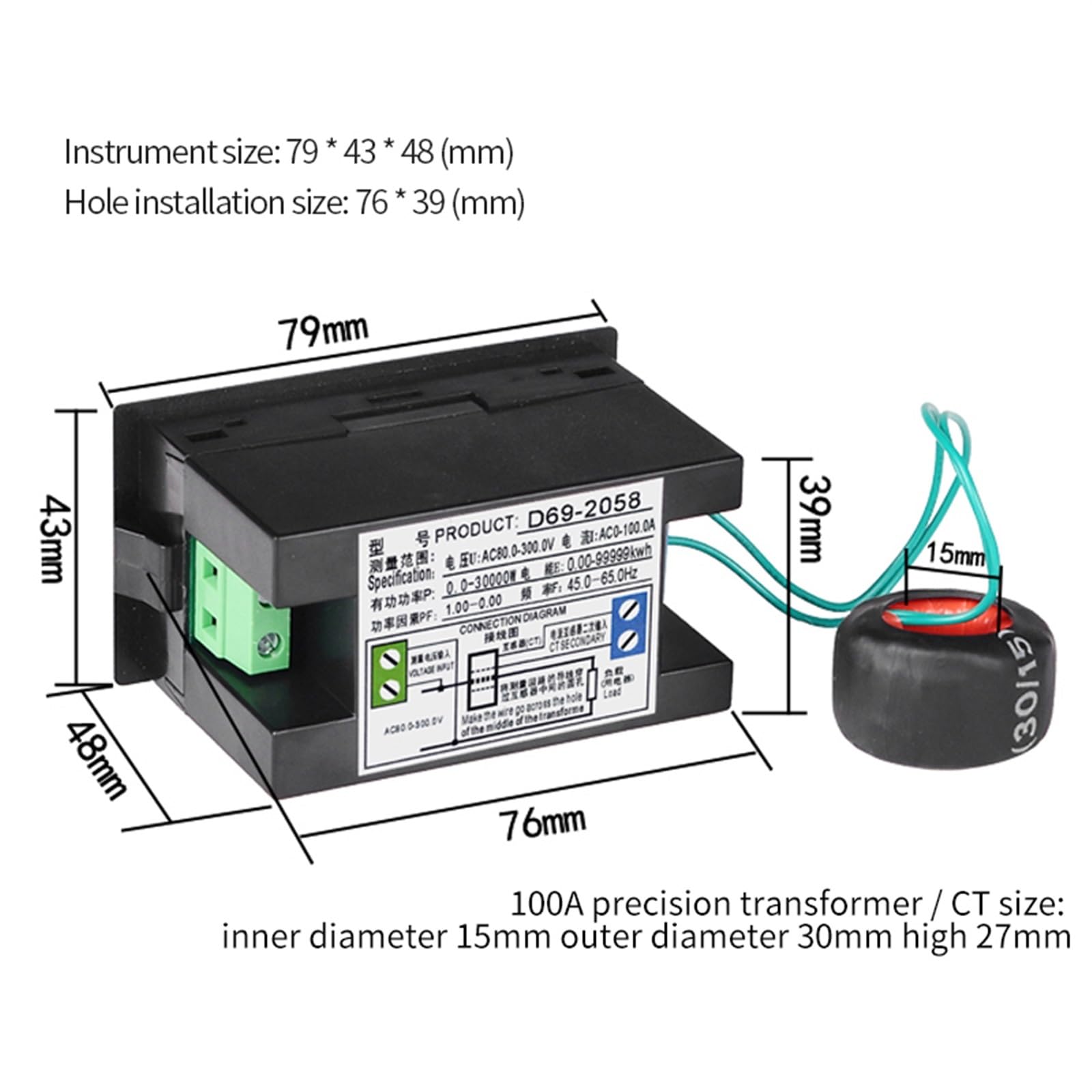 D69-2058 woltomierz prądowy amperomierz współczynnik mocy energia elektryczna częstotliwość metr cyfrowy watomierz LCD Volt AMP 1 sztuka (rozmiar: AC40V-300V)