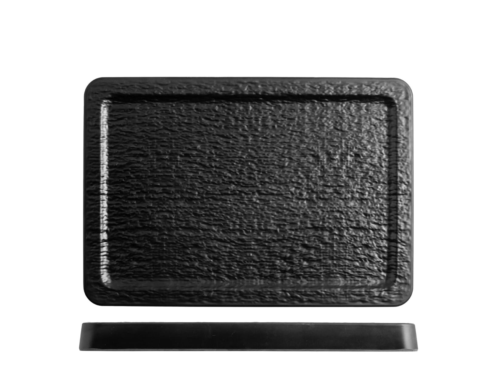 H&H, set 3 piatti rettangolari, in melamina, effetto ardesia, nero, 25,3x17,6xh2,6 cm