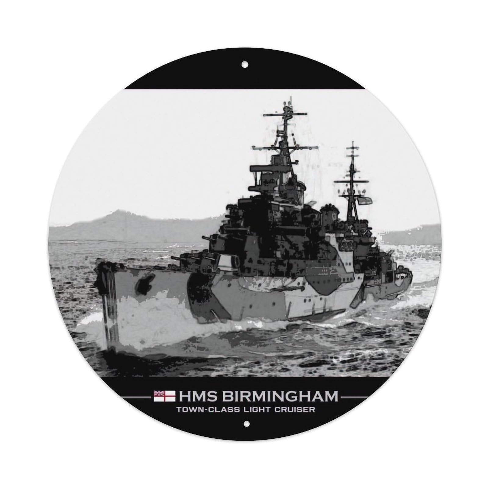 Vintage Battleship HMS Birmingham Cruiser Vintage Metal Tin Sign Plaque Wall Decor for Cafe, Club Bar, Office, Garden Metal Poster 8x8Inch