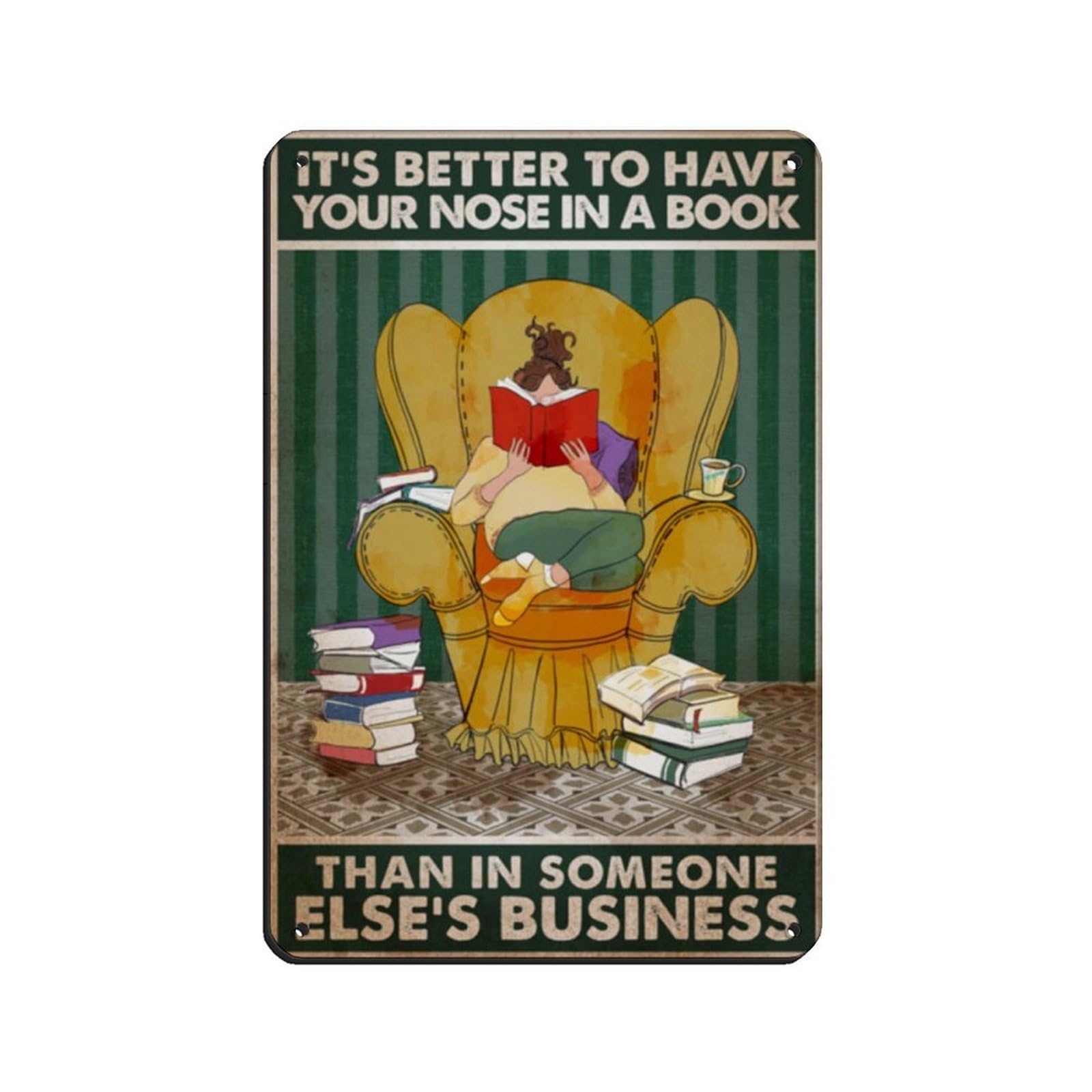 Girl Reading Books Poster Tin Sign Vintage Metal Pub Club Cafe Bar Home Wall Art Decoration Poster Retro 8x12inch(20x30cm)
