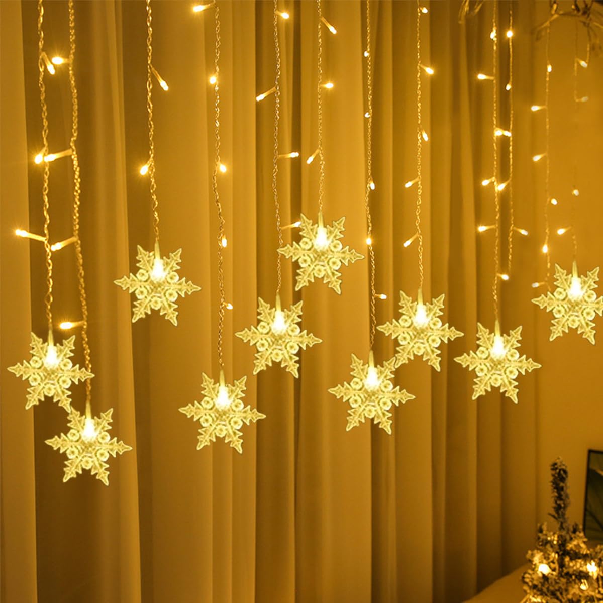 LIENGHNS Cortina Luces de Copo de nieve Navidad, Cortina de Luces de Navidad 3m, Guirnaldas Luminosas 8 Modos, 19 Copo de nieve, Guirnaldas Luces Cortina para Balcón, Ventana, Pared, Navidad, Fiesta
