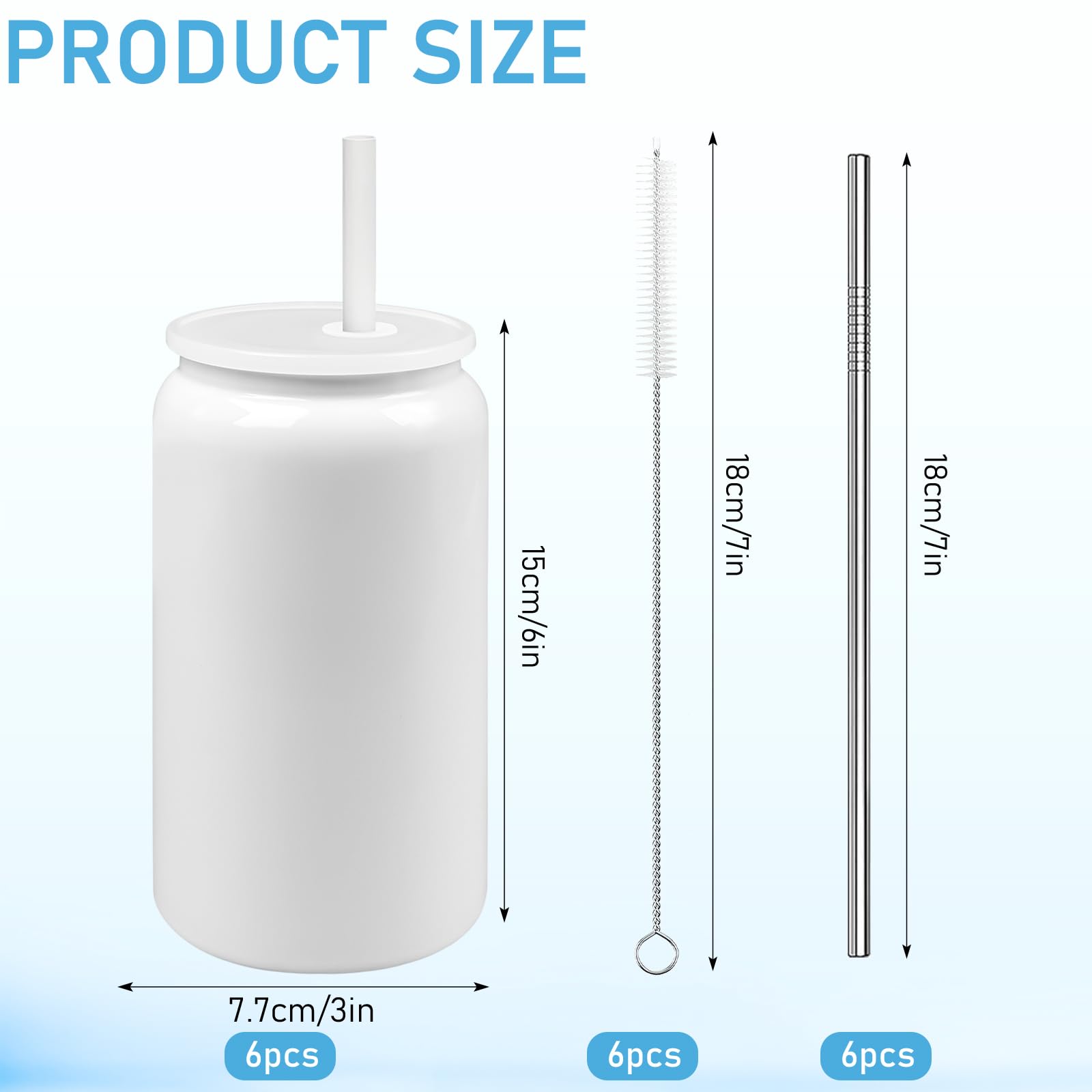 Lot de 6 gobelets vierges de sublimation pour enfants, 480 ml en acier inoxydable avec couvercles et pailles, gobelet isotherme à double paroi avec dessous de verre pour cadeau de fête
