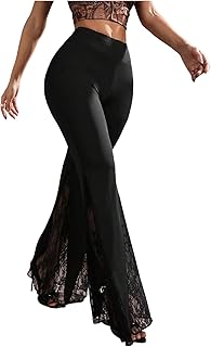 Floerns Pantalón acampanado de encaje floral para mujer, para salir, elegante