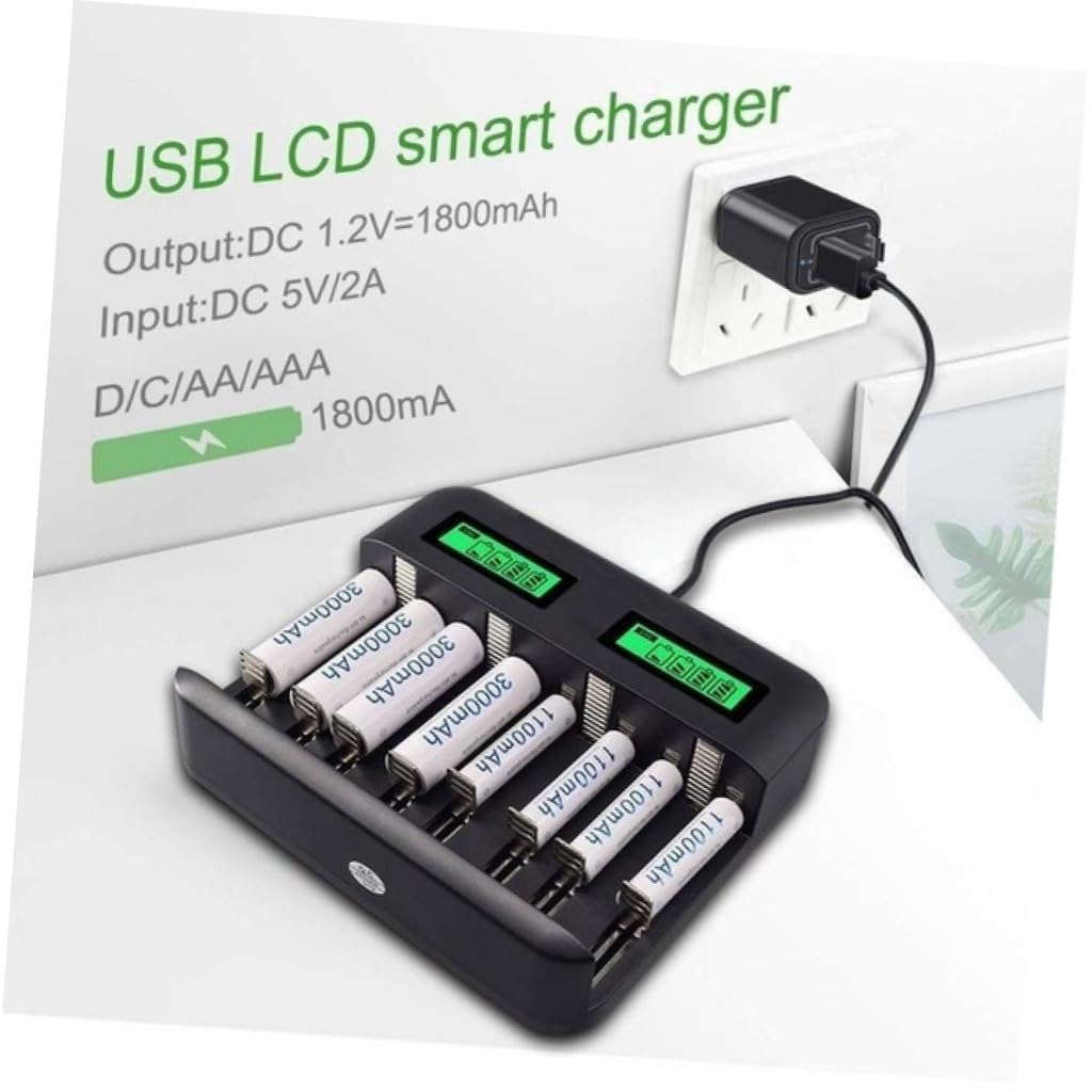 Cargador De Batería Inteligente USB De Ranuras para AA y AAA Pantalla Digital LCD Cargador De Batería AA y AAA para Uso Doméstico