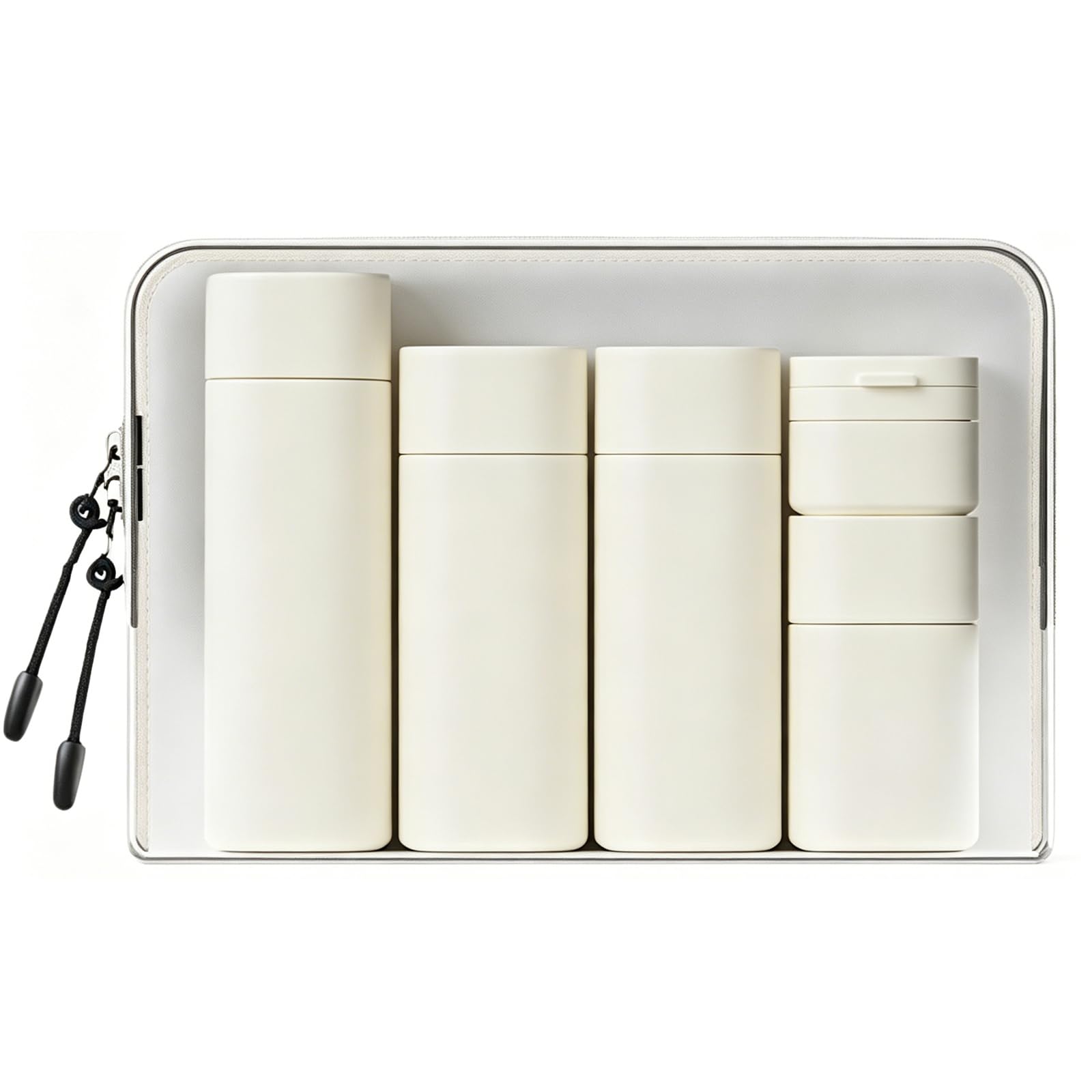 5Pcs White Travel Toiletry Containers Set, Travel Bottles and Toiletry Bottles Kit for Airport Security and Business Trips, Leakproof Cosmetic Dispenser Bottles with Secure Lids-image-19