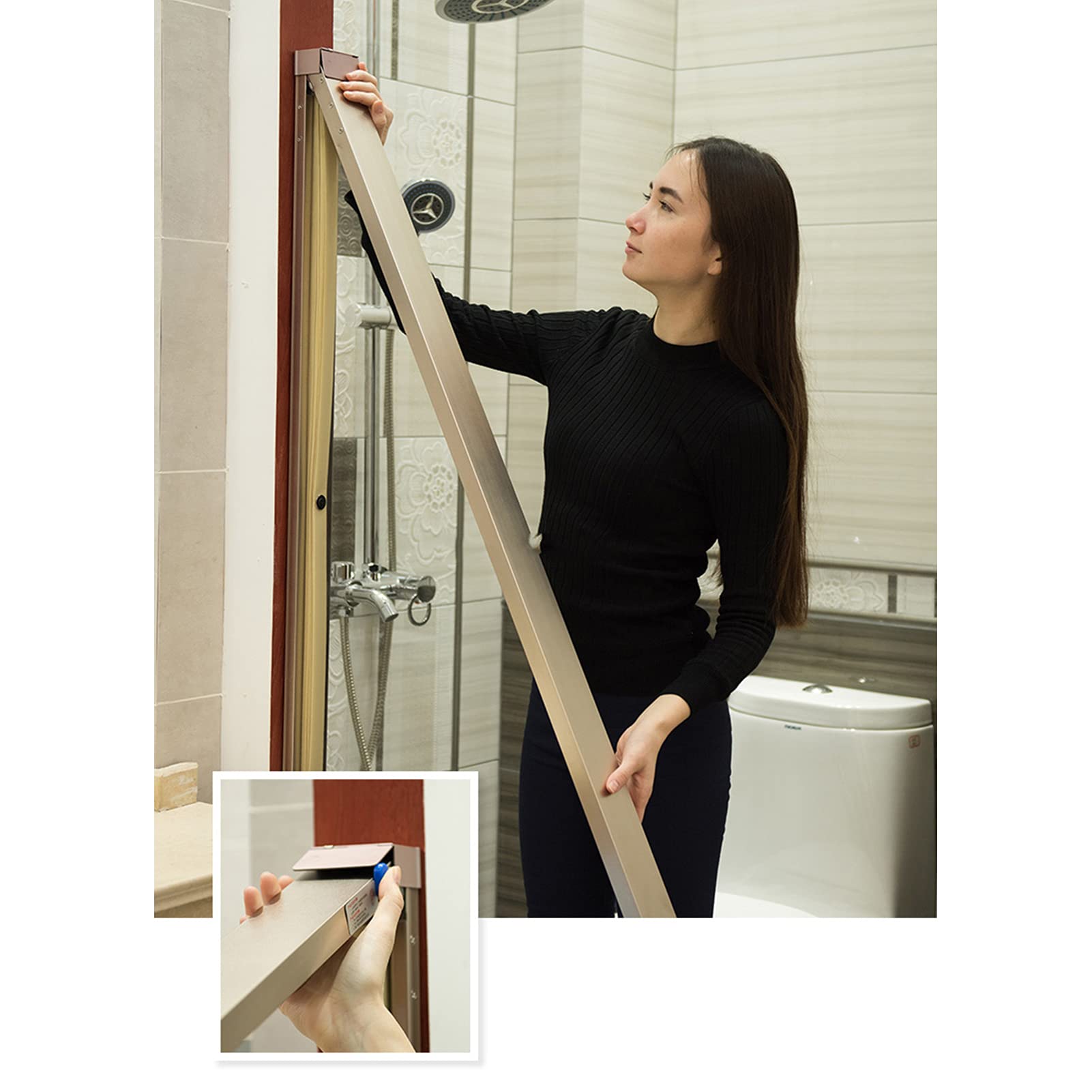 Mampara de ducha enrollable retráctil con marco de metal, 150 x 150 cm, lavable, a prueba de moho y resistentes, cortinas de baño invisibles para baño
