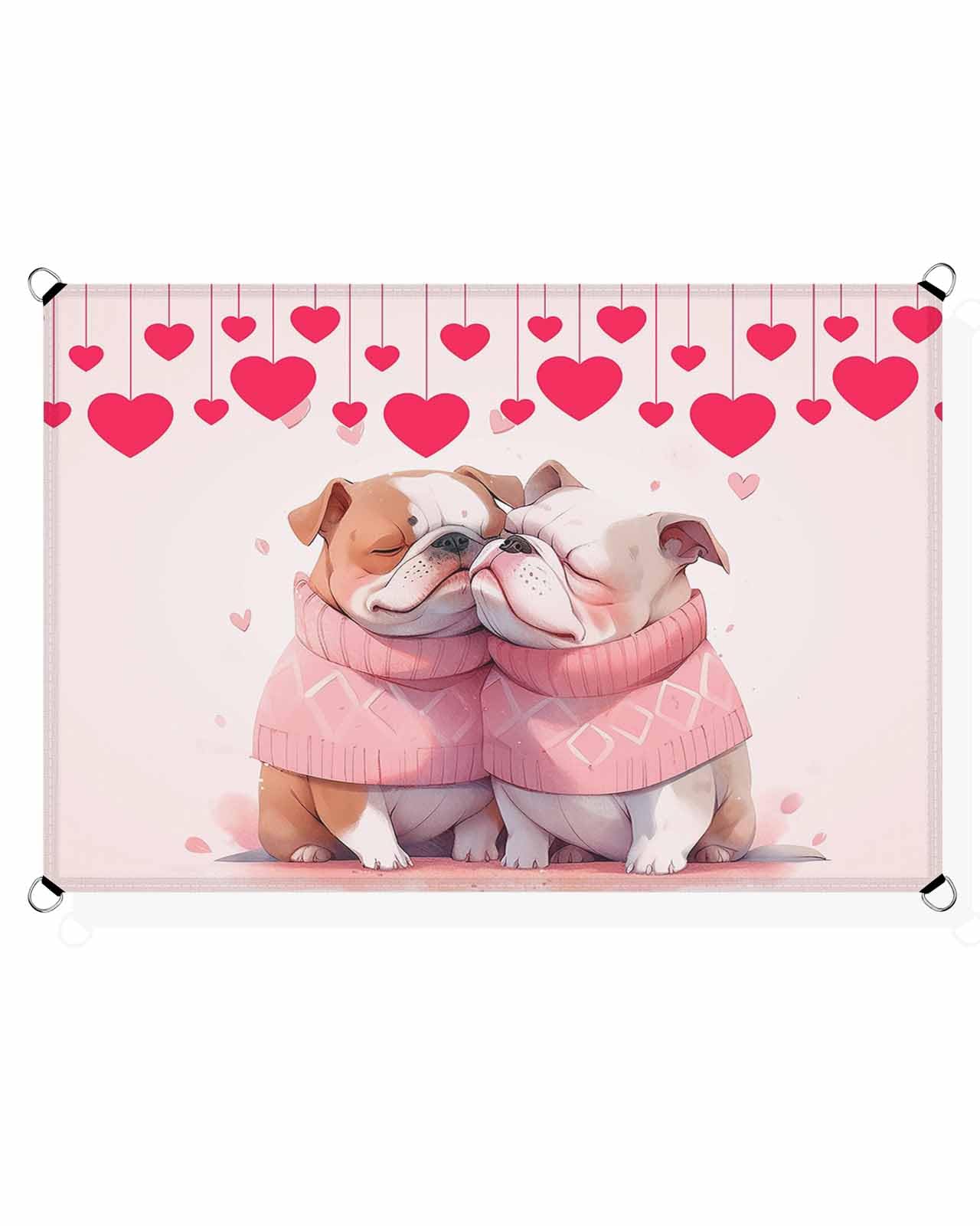 Love Dogs Sun Sail Shades Rectangle Canopy,Sunlight Block Heavy Duty Curved Backyard Shade Cover, Waterproof Sun Shades for Patios Garden Pergola Outdoor Happy Valentine's Day Red Heart Sweet Animal