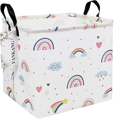 Miniatura 10 de FANKANG Cesto cuadrado de almacenamiento para guardería, cesta de lavandería de lona, plegable con revestimiento de polietileno impermeable,