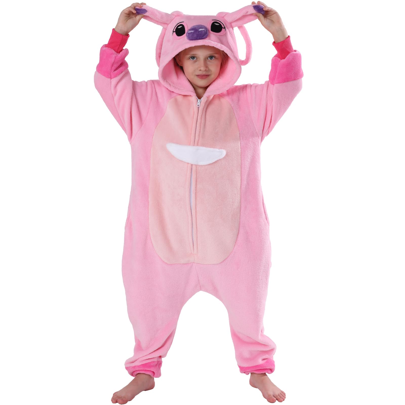 SWEETXIN Kids Unise Onesie Pajamas Plush One Piece Halloween Costume Cosplay Sleepwear for Girls Boys (8 Years,Red Stitch)