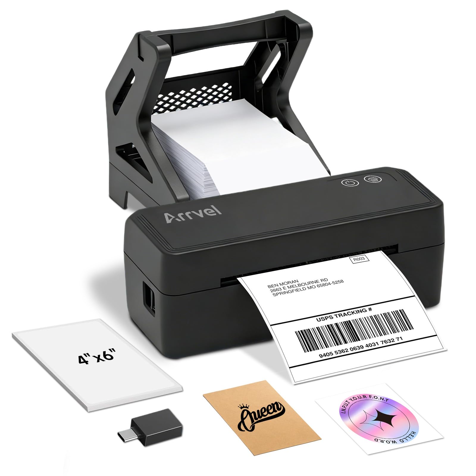 Photo 1 of *MISSING PARTS - see clerk notes*
Arrvel Bluetooth Thermal Label Printer with Stand, Wireless 4x6 Shipping Label Printer for Small Business, Support iPhone, Android Windows & Mac, Widely Used for USPS Amazon Etsy Shopify (Black)