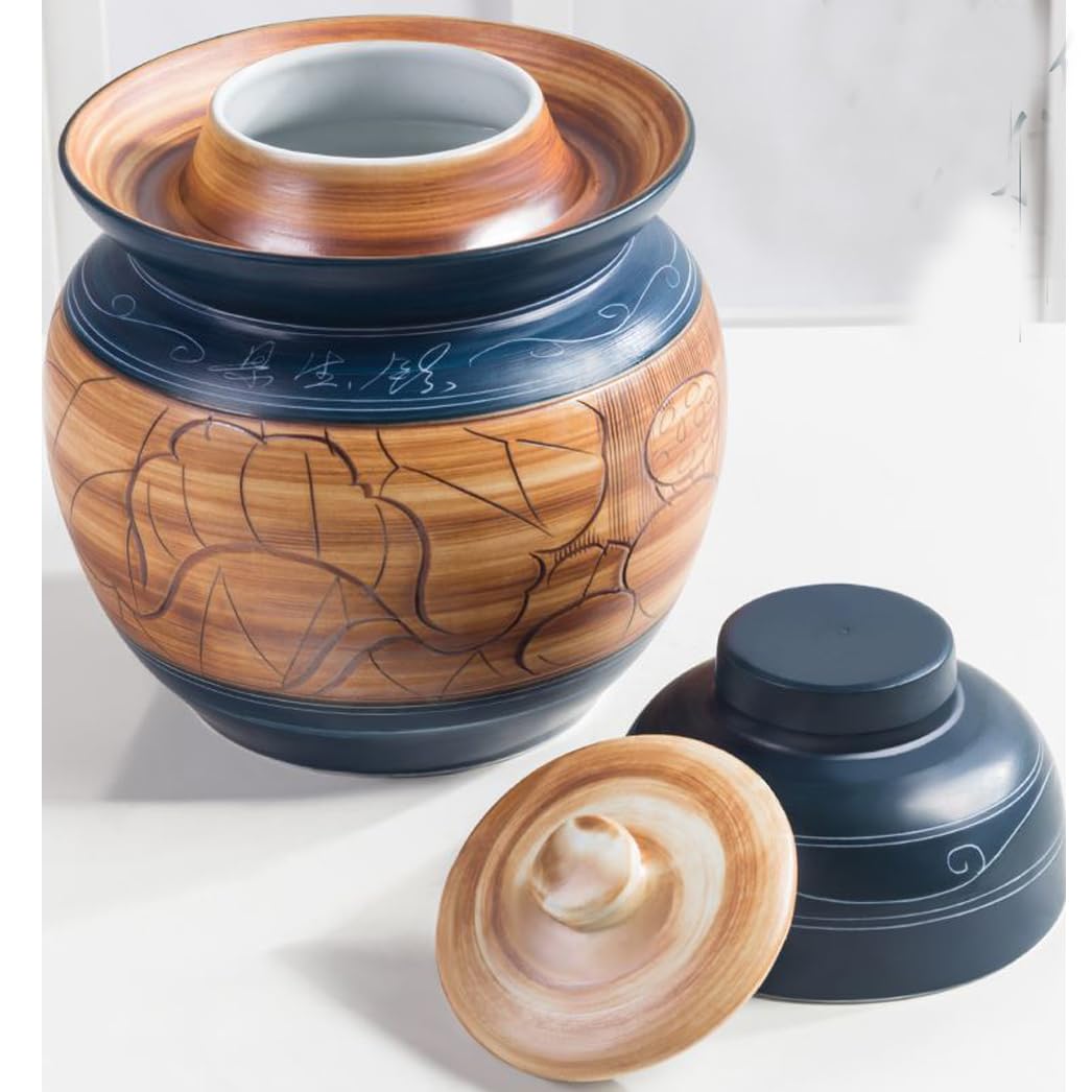 Tarro de Fermentación de Olla de gres, Tarro para Pepinillos, Tarros con Tapa para Aceitunas, Tarro de Fermentación o Decapado,Jarrón de Barro,Tarro para fermentar c B-5L