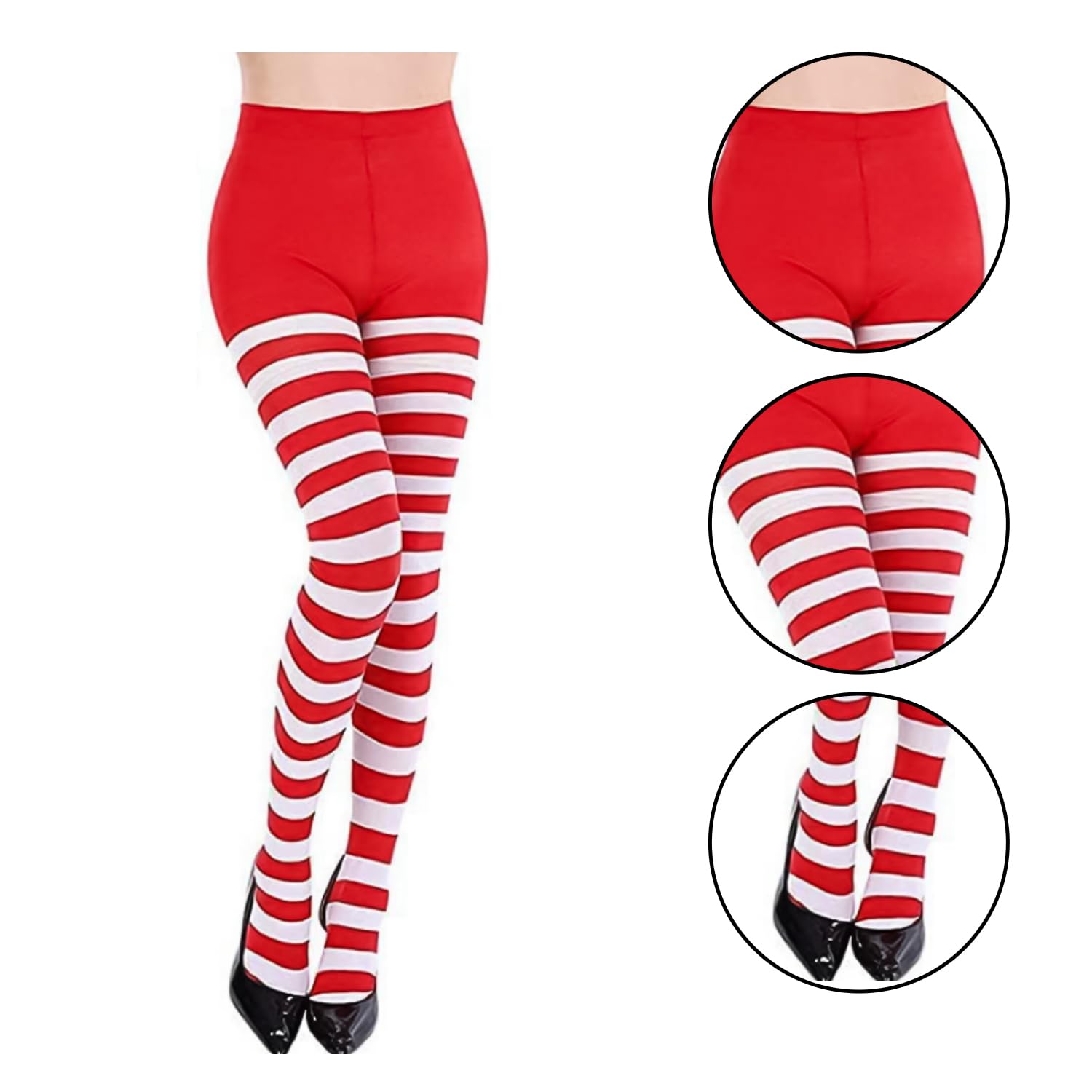 Miaija Stripe Tights Christmas Stripe Tights Full Footed Striped Socks Fancy Dress Costume Accessory for Women Girls (red and white) - Image 2