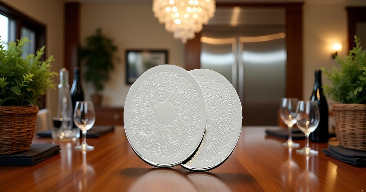 2er Set Topfuntersetzer rund Ø 19,5 cm – Premium Silber Plated edel versilbert – Hochwertige Tischdeko für Pfannen & Töpfe