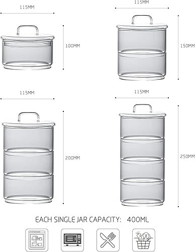 Miniatura 2 de Tarros de almacenamiento de vidrio con tapa, contenedores apilables de varios niveles, recipientes de alimentos para cocina, dulces, conservas de