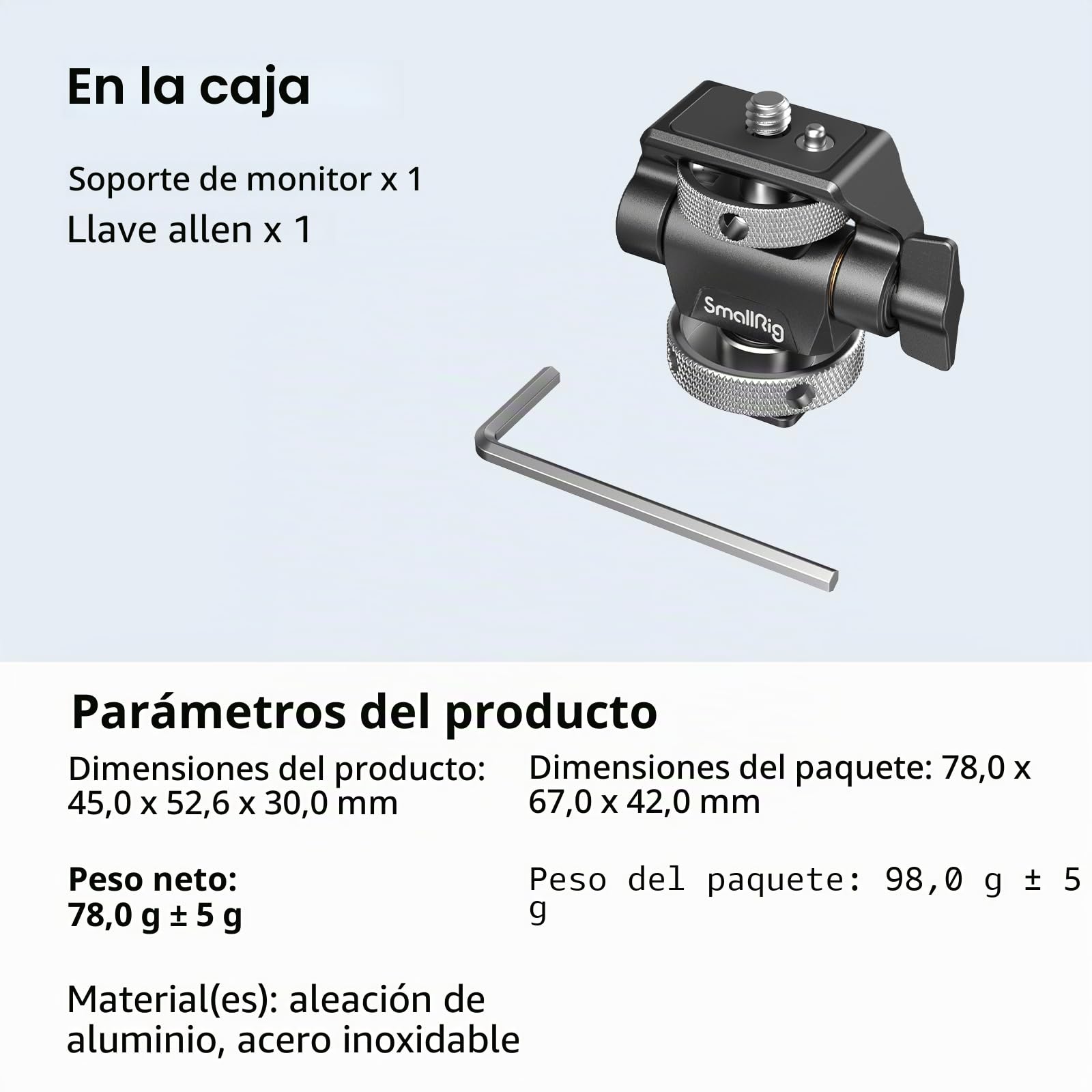 (Nueva Versión) SMALLRIG Soporte para Monitor de Cámara con Adaptador de Cold Shoe, Soporte para Monitor Ajustable con Giro de 360° e Inclinación de 180°, Carga Máxima de 2,3kg - 2905B