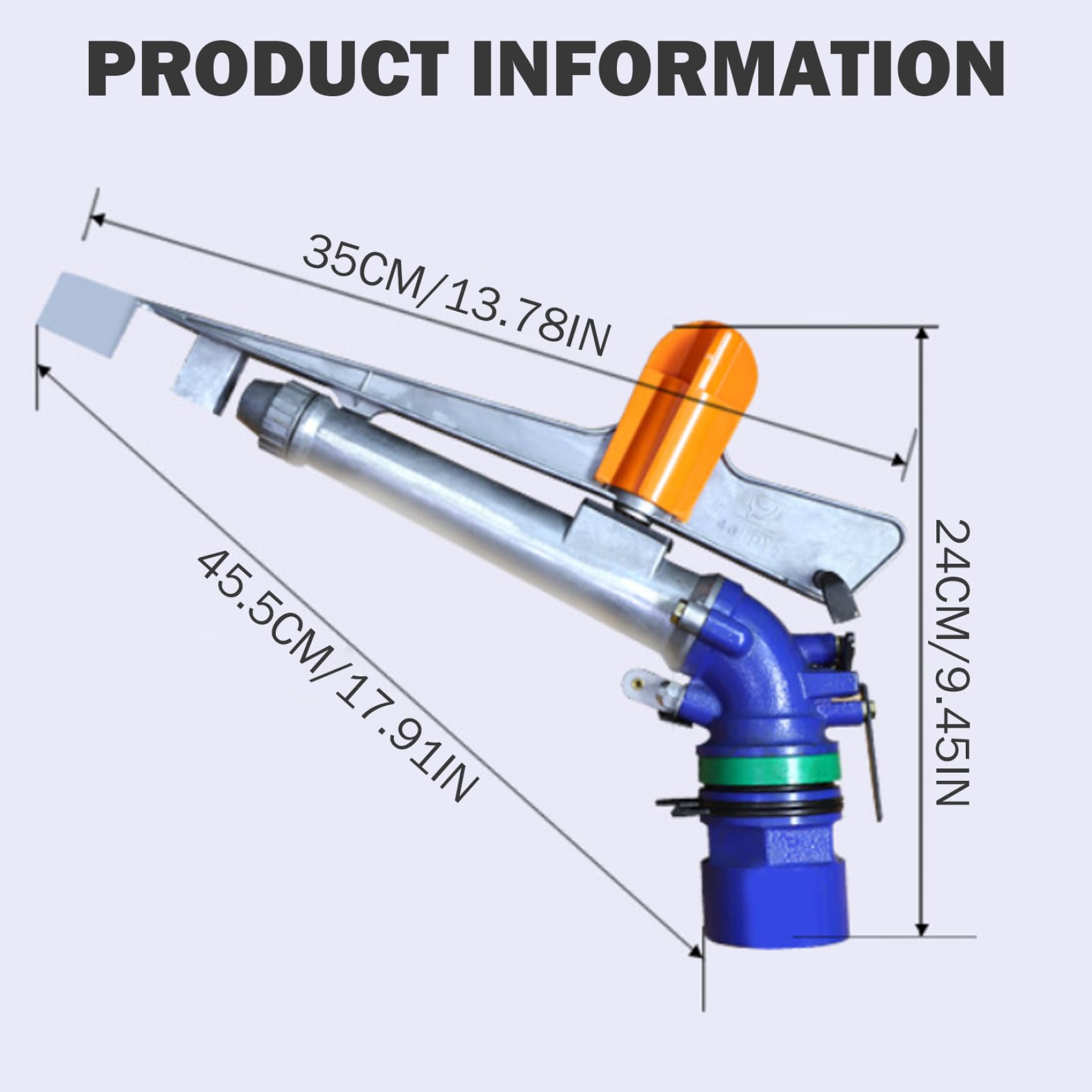 Aspersor de riego, aspersor de riego de aleación, Agua giratoria automática con boquillas Dobles, Pistola de Gran Cobertura para Tierras de Cultivo, Jardines, supresión de Polvo.