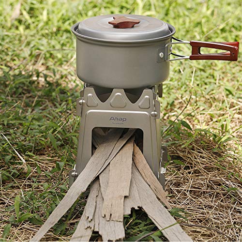 ATiAP Ultralight Titanium Wood Burning Stove Outdoor Camping Multi-Fuels Alcohol Stove BBQ Stove WS009ST-Ti (Wood Burning Stove)