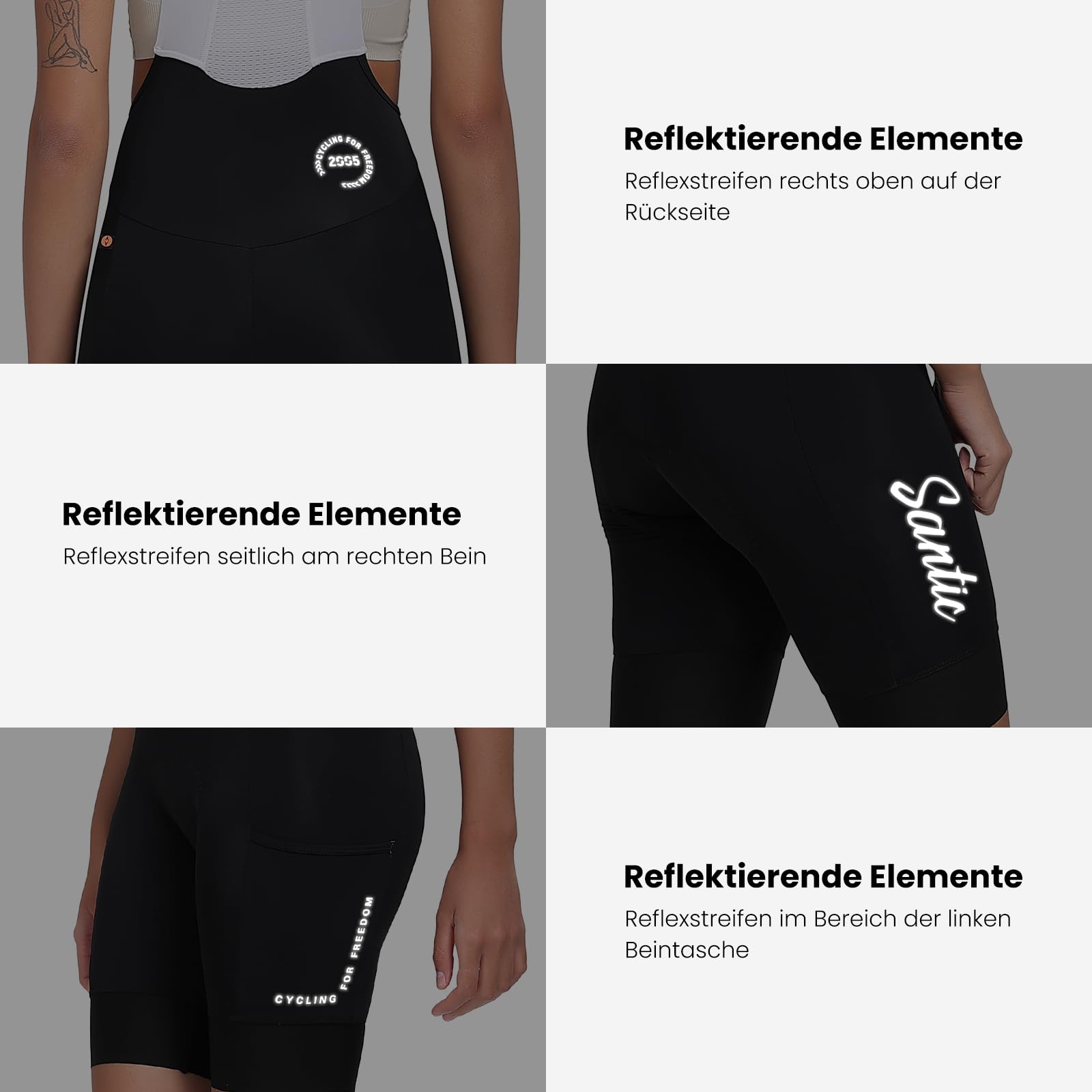Santic Damskie spodnie rowerowe, wyściełane, z wyściełaną kieszenią 4D