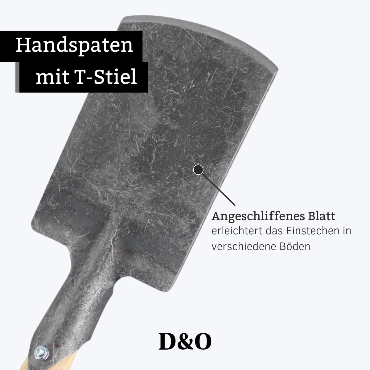 D&O - Handspaten mit T-Stiel aus Borstahl - 58 cm Schaufel für Garten & | Geschmiedete Gartenschaufel mit Blatt aus Borstahl, ergonomischer Eschenholz-Griff, angeschliffene Kante zum Graben