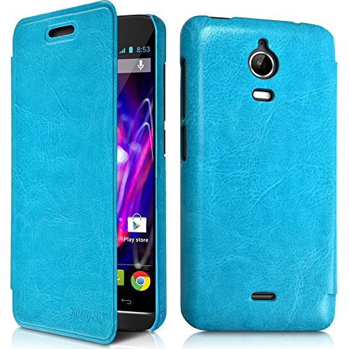 KARYLAX Seluxion - Housse Coque Etui à Rabat latéral Couleur Bleu Clair pour Wiko Wax + Film de Protection