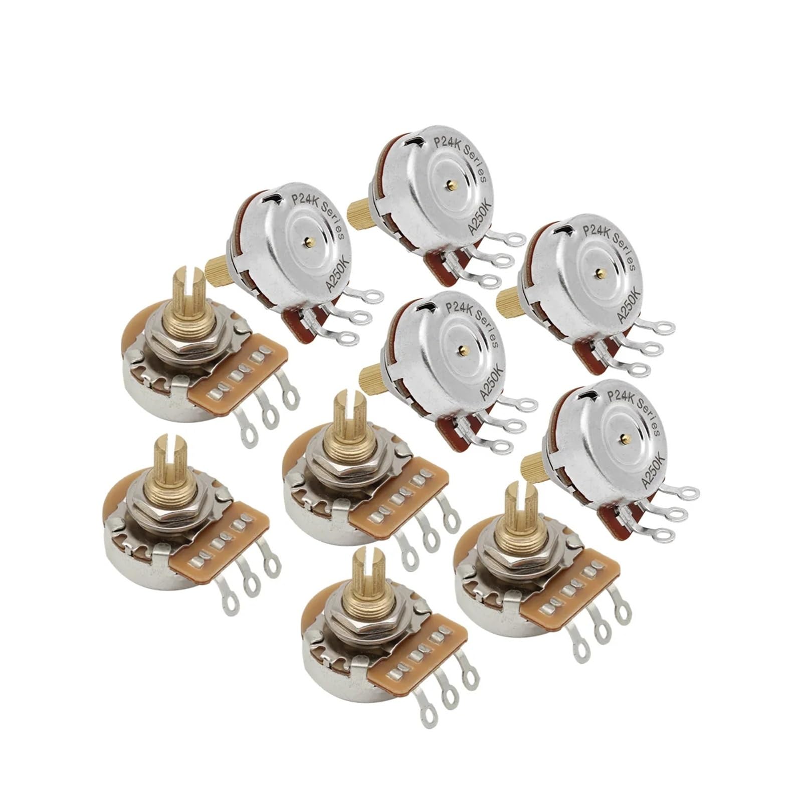 Potencjometr liniowy do gitary, 10 szt. Potencjometry gitarowe 250 tys. Mosiądz 3/8 cala Krótki wałek 24 zęby 15,5 mm(10PCS A250K)