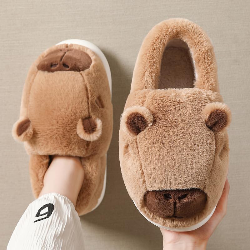 Cute Capybara Slippers, with One Random Massage Hammer Capybara Gift for Women Girls Kids, Fuzzy Furry Platform Warm Non Slip Winter Shoes Plush Cute Cozy Indoor House Sandal Kawaii Bedroom Slippers4