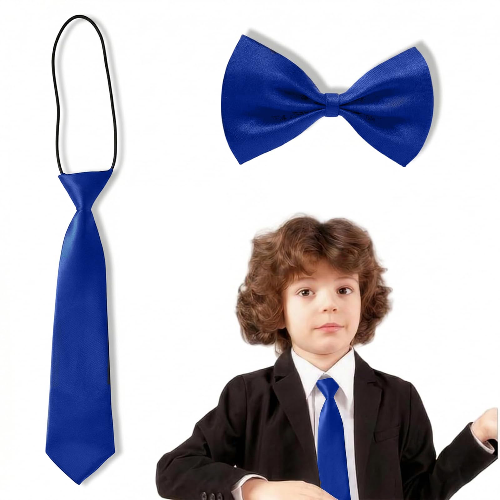 Pajarita y Corbata para Niño (Pack de 2), Azul Marino, Preatada y Ajustable para Graduación, Boda y Eventos Formales, Accesorios de Traje Infantil Elegantes