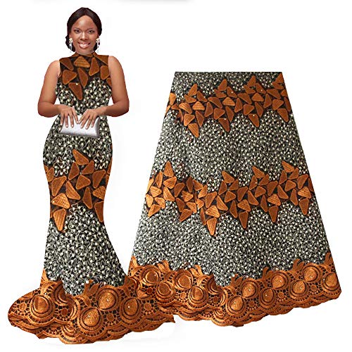 pqdaysun African Lace Fabric Nigerian French Lace Net Fabric Embroidered Fabric African Lace Fabric Swiss 5 Yards for Wedding Party F50742 (Coffee, 5 Yards)