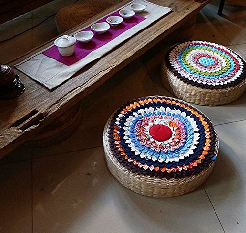 Layboo Handcrafted Eco-Friendly Breathable Padded Knitted Straw Flat Seat Cushion/Straw futon Cushion (Cotton seat Cushion)
