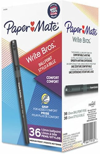 Paper Mate Bolígrafos Write Bros. Grip de tinta negra, punta media (0.039 pulgadas), 36 unidades
