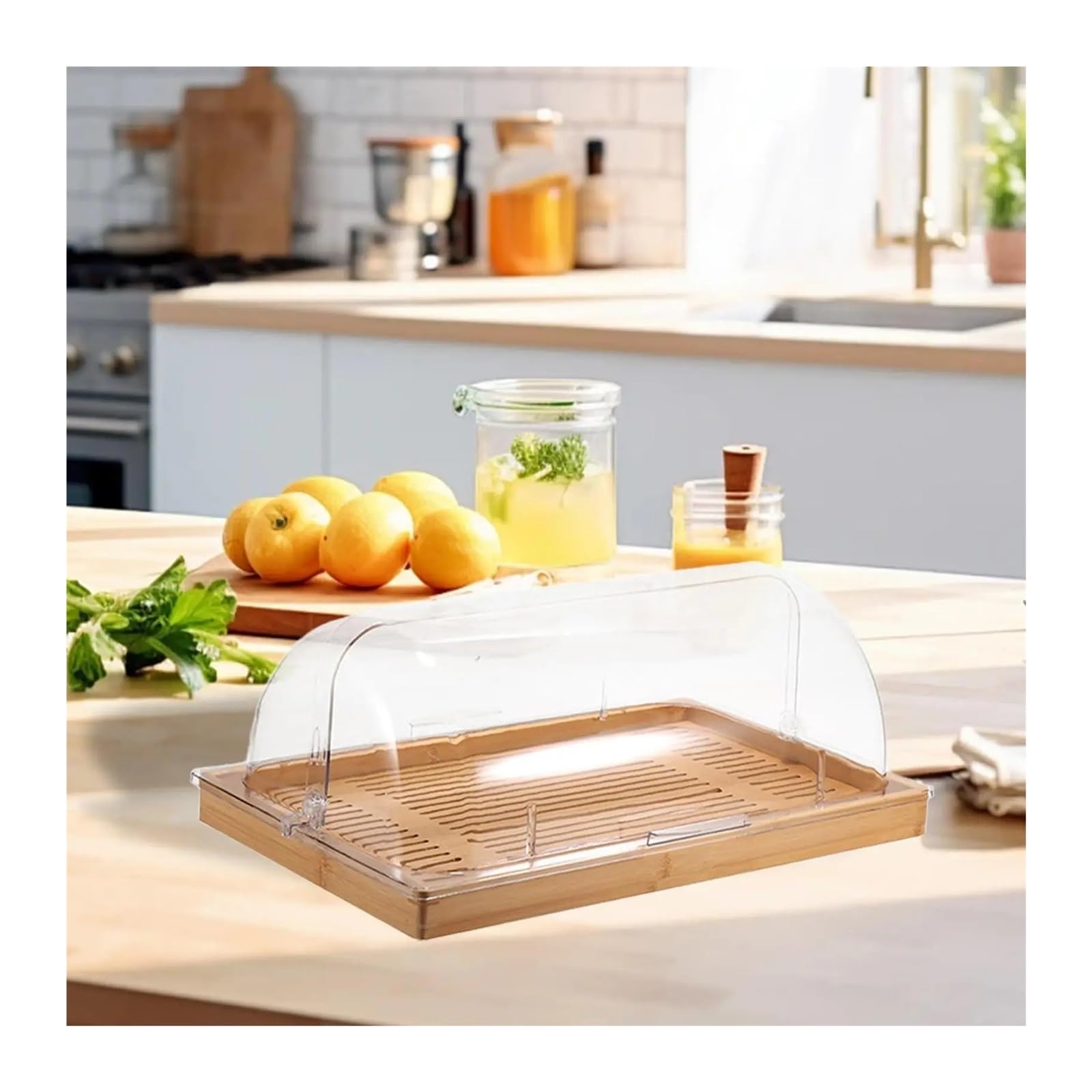 Soporte de pastel de cúpula de bambú for el té de la tarde