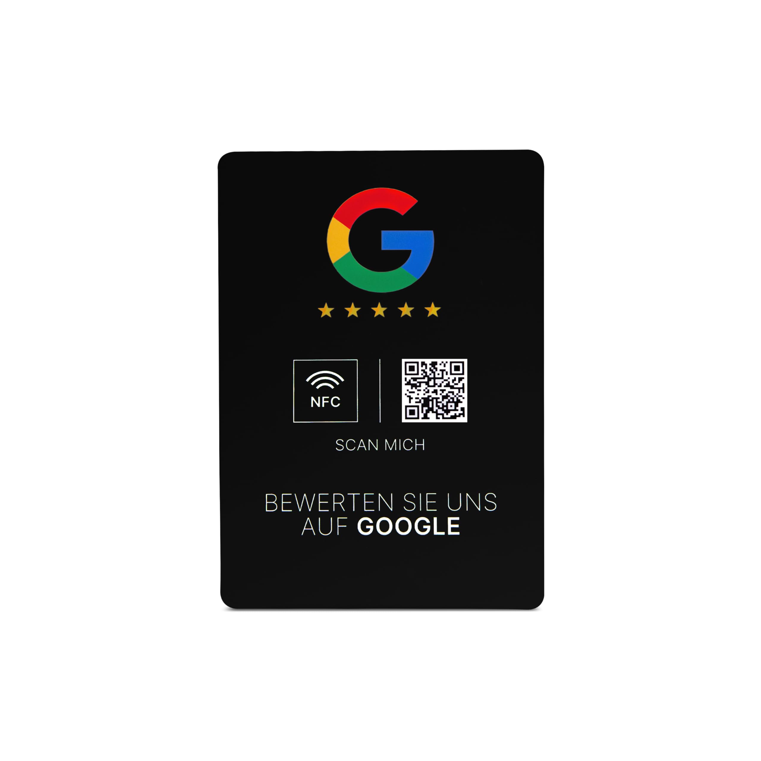 Google Bewertung NFC Schild, PVC, 105 x 148 mm, fertig eingerichtet, mit NFC und QR-Code für einfache Kundenbewertungen, Google Bewertungskarte (Schwarz)