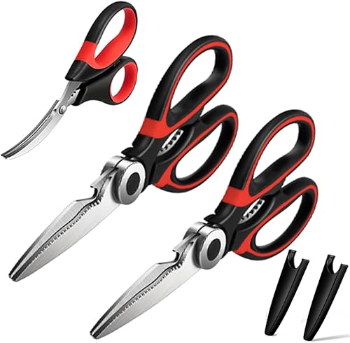 Juego de 3 tijeras de cocina, tijeras de cocina de acero inoxidable resistentes, tijeras de cocina ultra afiladas, tijeras multiusos aptas para