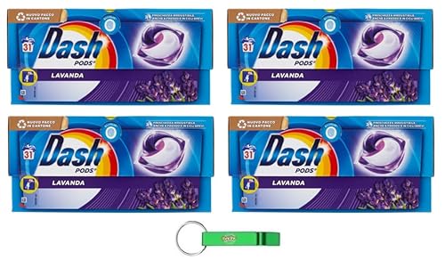 4x Dash Pods Lavendel Waschmaschine Waschmittel in Kapseln, 31 Waschgänge - Garantieren Einwandfreie Sauberkeit Gegen Flecken + Beni Culinari Kostenloser Schlüsselanhänger
