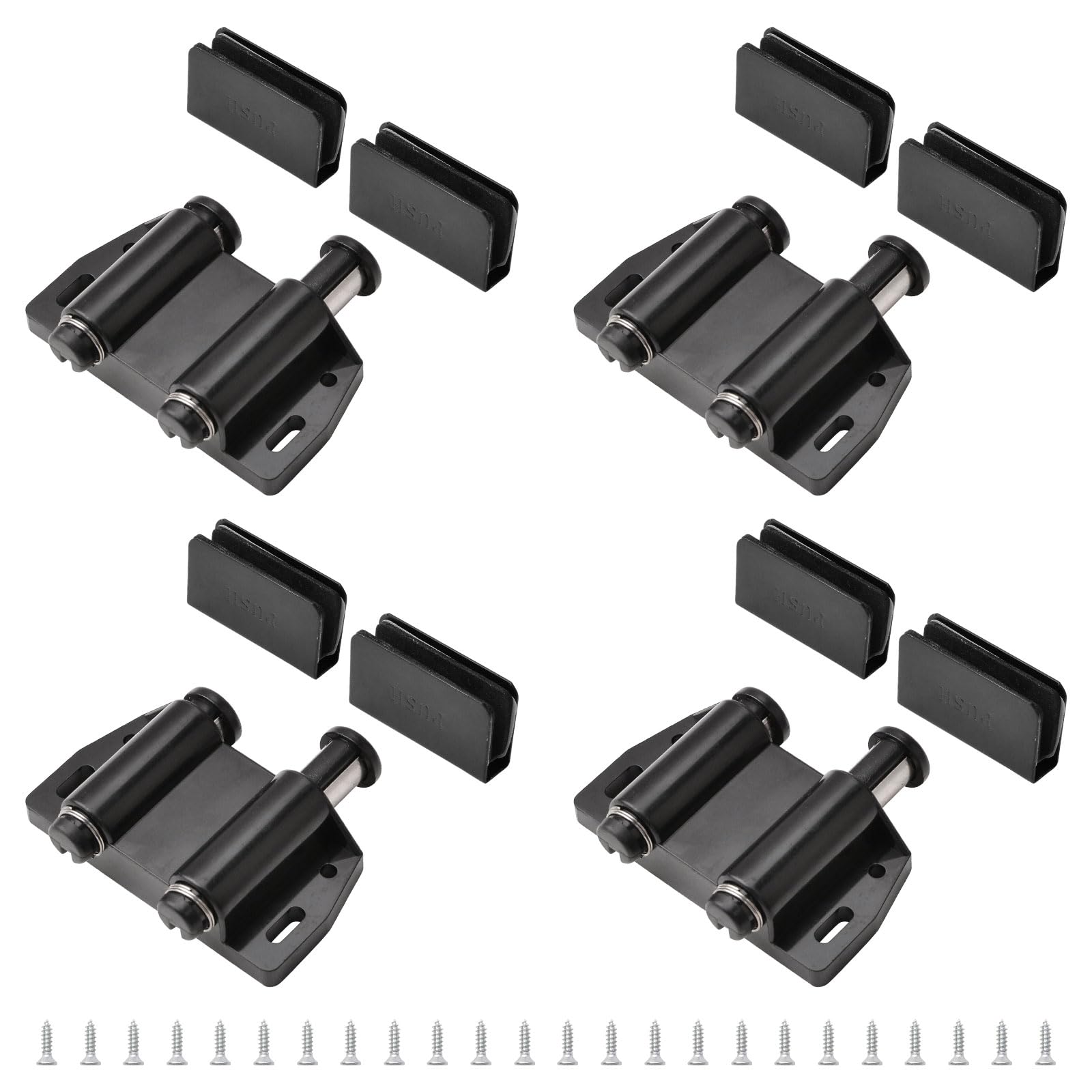 UFURMATE 4 Set Glass Door Magnetic Catch Latch Closures Black Push Open Double Glass Door Magnetic Touch Latchs with Adjustable Cabinet Clamp, Fit for 3-6mm Free-Swinging Glass Door