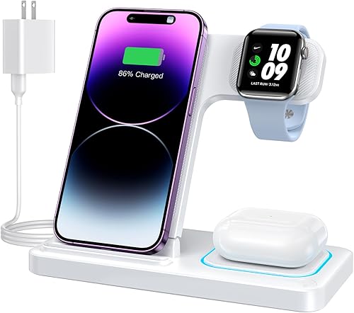 DUMTERR Cargador inalámbrico 3 en 1 para iPhone 1514131211ProMaxXS, estación de carga inalámbrica para dispositivos Apple, soporte de carga para