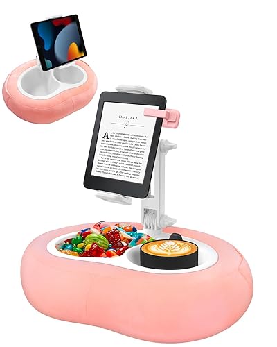 Tablet Pillow Stand, Compatible with 5"-12.9" Kindle, iPad, Phone/Tablet, Google, Samsung, 360° Rotating Phone Holder for Bed, Soft Plush Fabric, Detachable Bowl, Reading and Relaxation on Bed, Pink - Pink