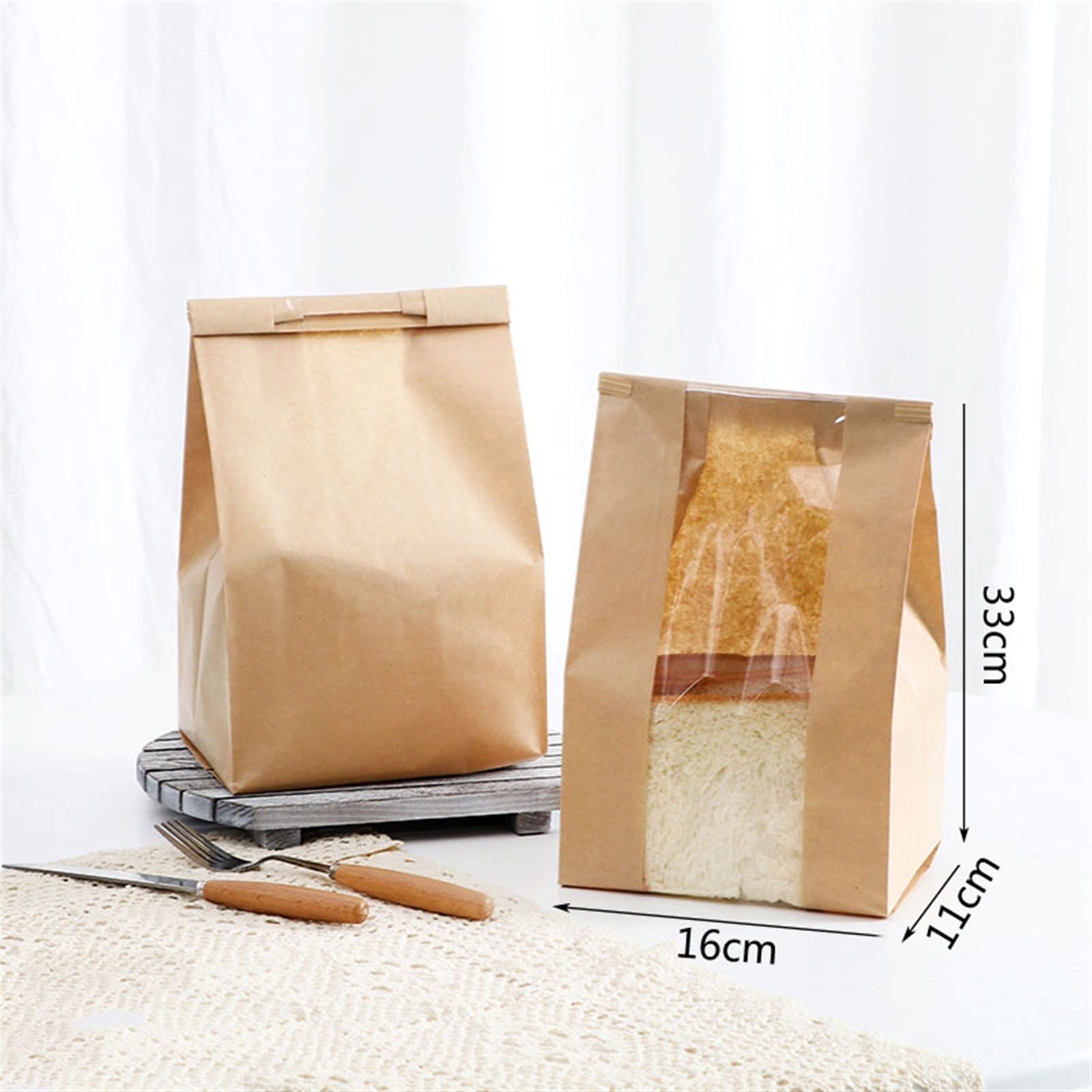 Bolsas de Pan con Ventana, 50 Bolsas de Papel Kraft con Ventana Frontal y Cierre metálico for Alimentos, Color marrón, Varios tamaños.(33 * 16 * 11cm)